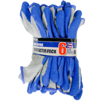 GLOVE LATEX/COTTON ROK 6pk BLUE/GREY 70850